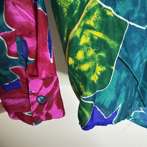 Vtg Adam Douglass Shirt ladies S Multicolor Silk Jaguar Animal Print 90s retro - Picture 6 of 6